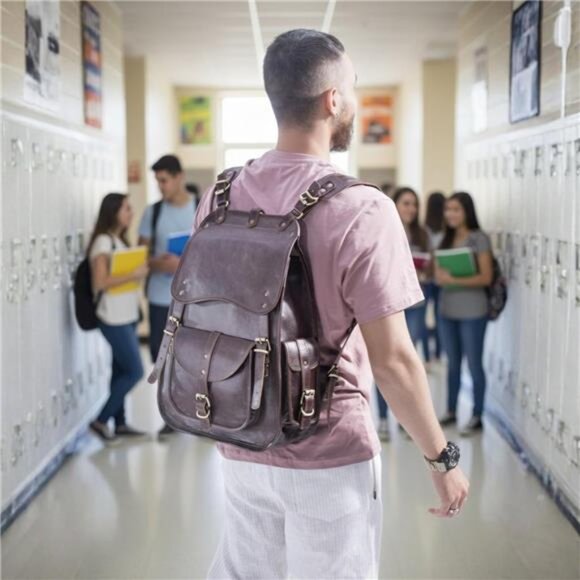 Handmade World Vintage Full Grain 21 Inch Leather Laptop LARGE Backpack Casual - Picture 5 of 7